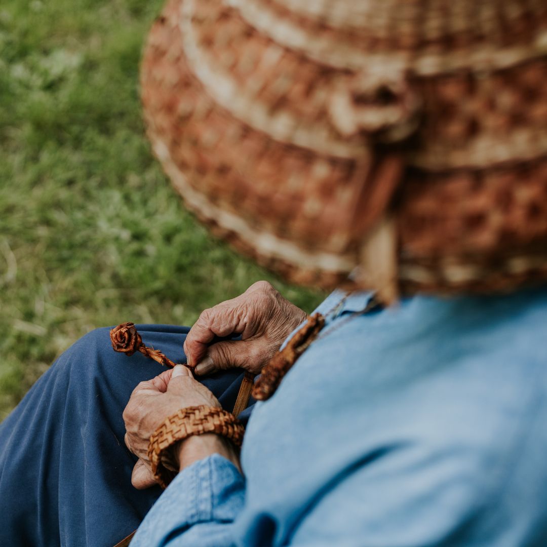 a woman weaving