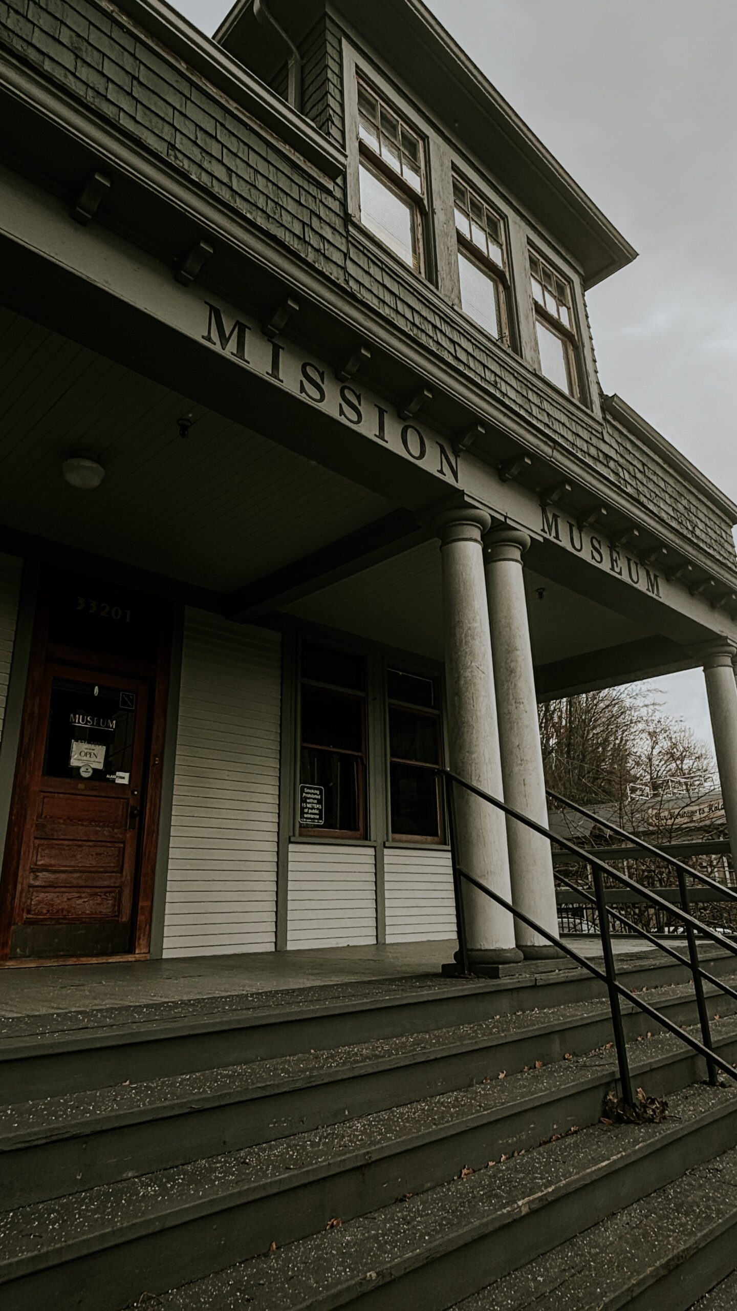 The front view of a tall building, with the words "Mission Museum" on the front.