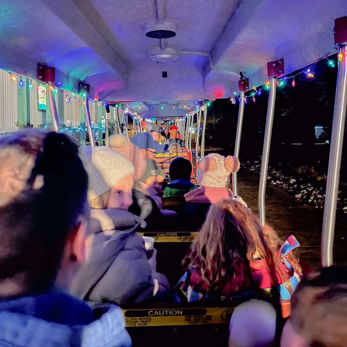 People on small train