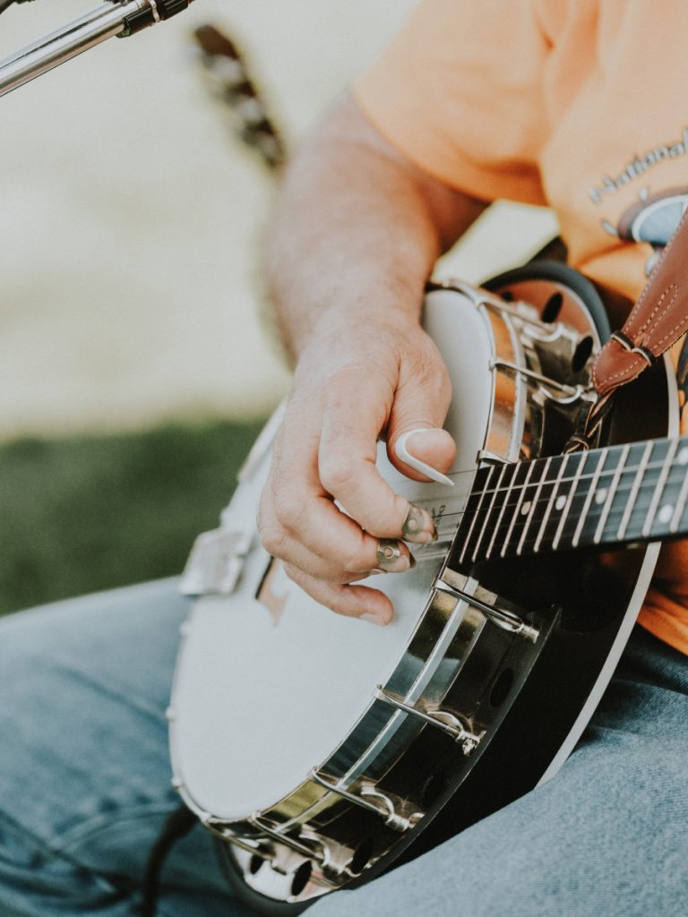 Playing a banjo