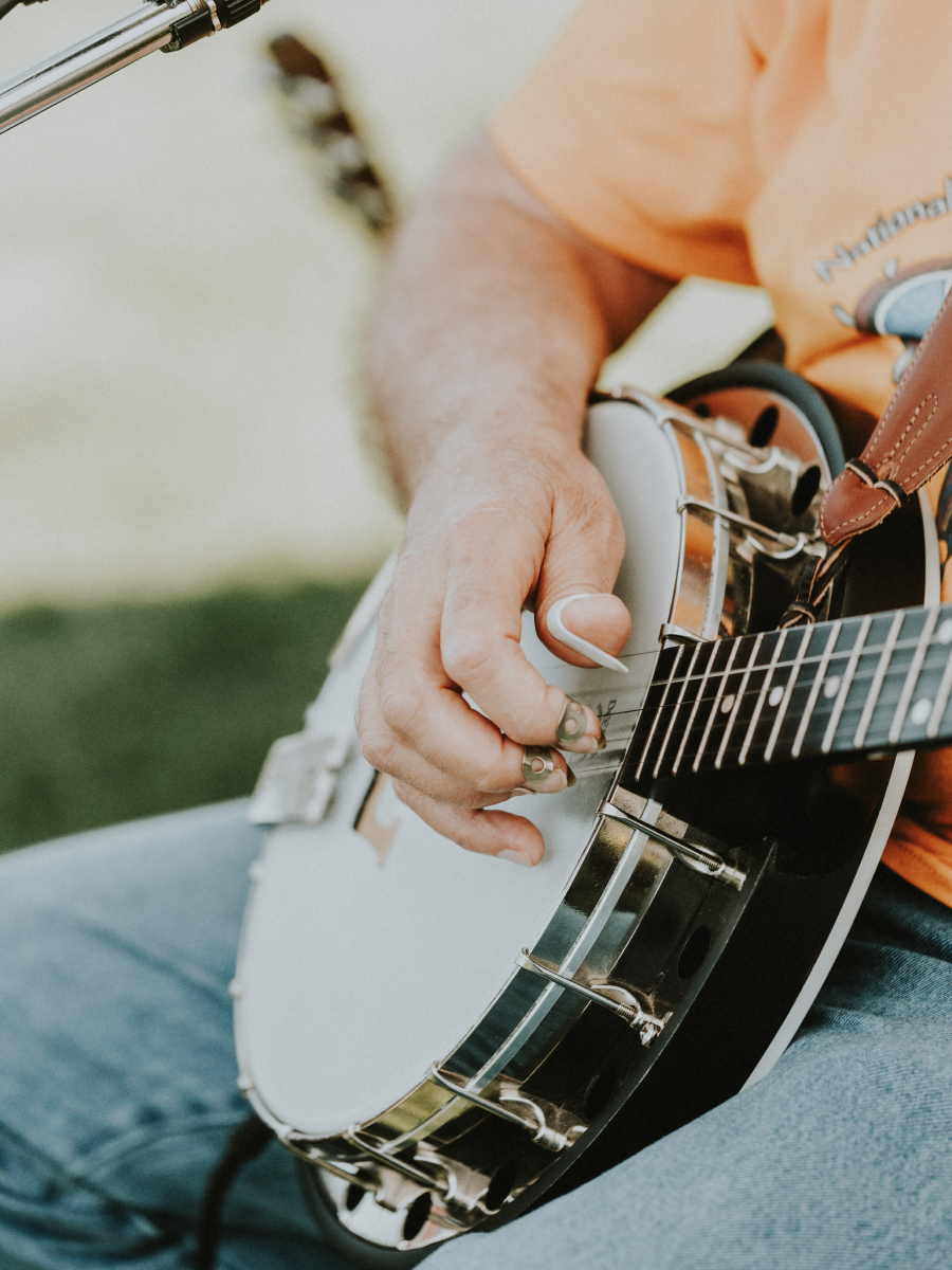 Playing a banjo