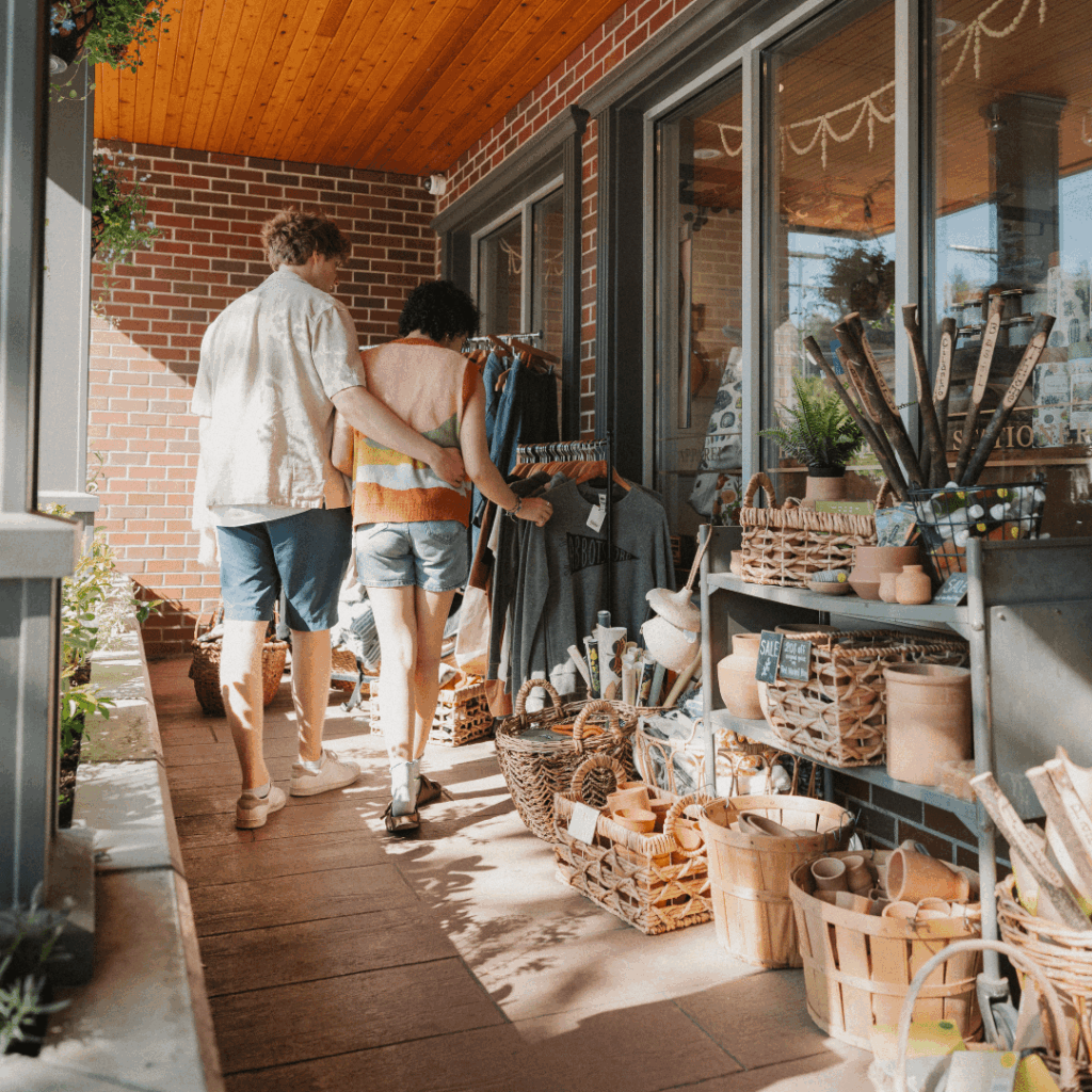 a couple entering a store