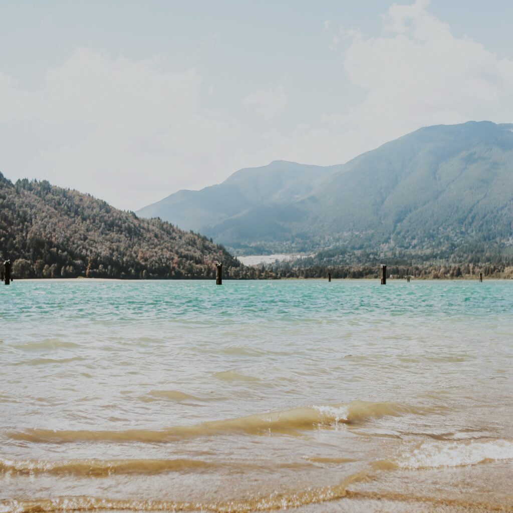 A beautiful blue lake on a sunny summer day