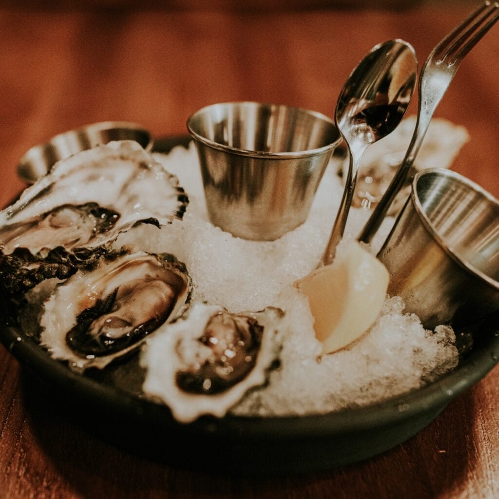 A plate of oysters on ice