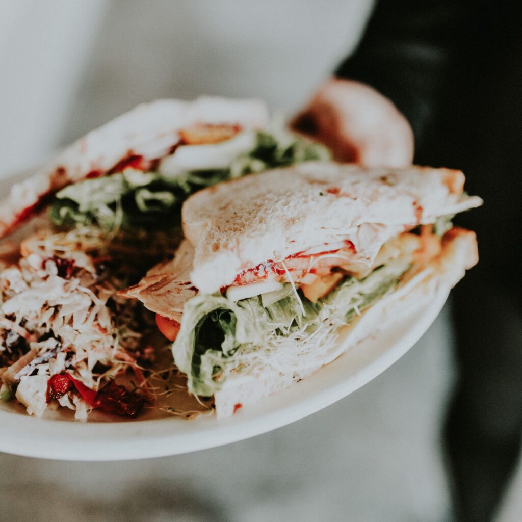 A plate with a sandwich on it