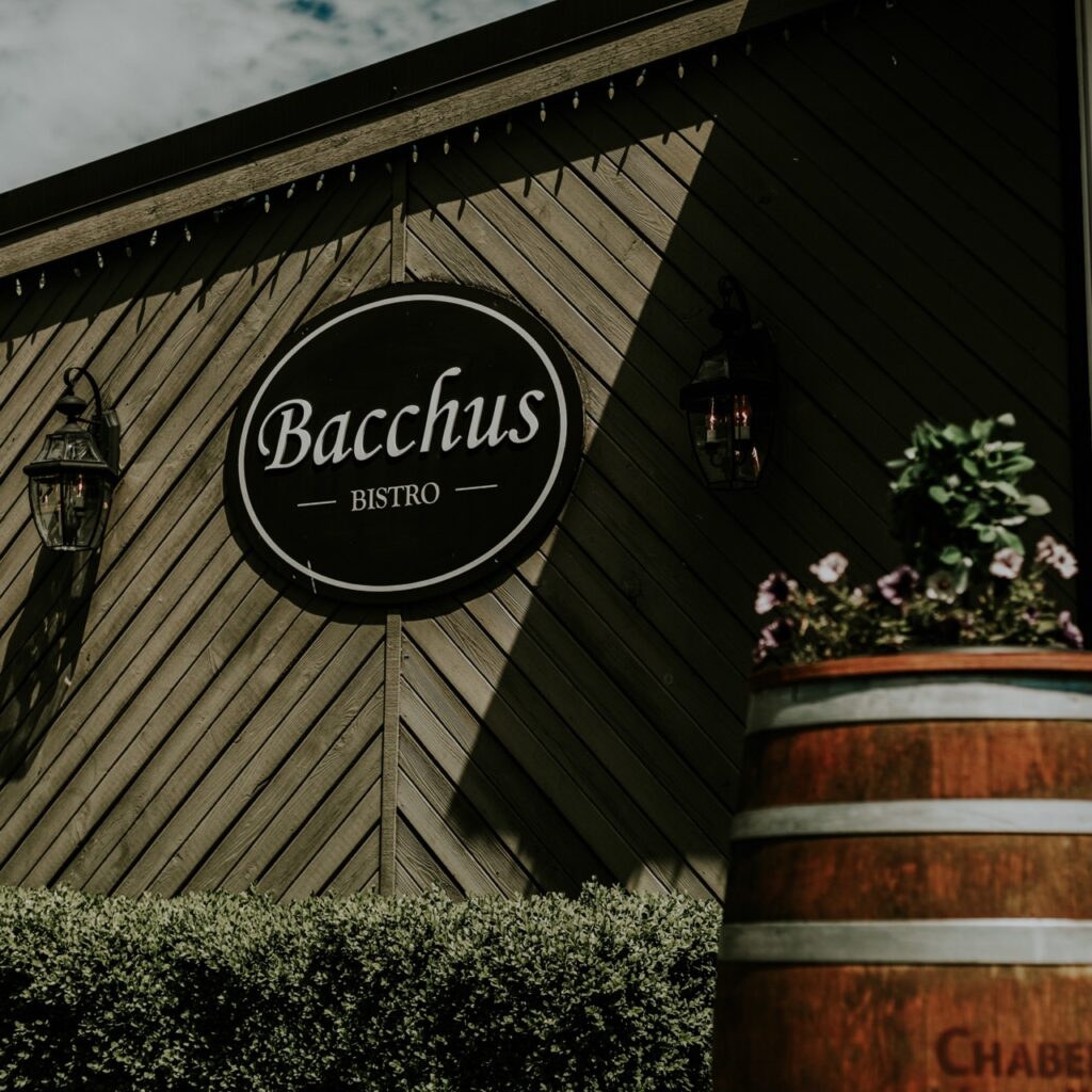 A sign reading "Bacchus" on the outside of a building