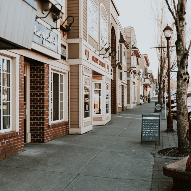 Downtown Abbotsford sidewalk and shops