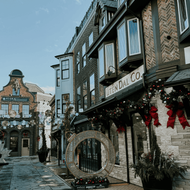 Pathway decorated for Christmas 