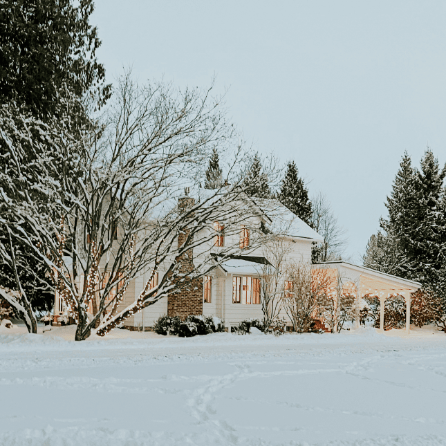 Outside of a house with snow covered 