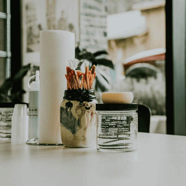 Jar of paint brushes 