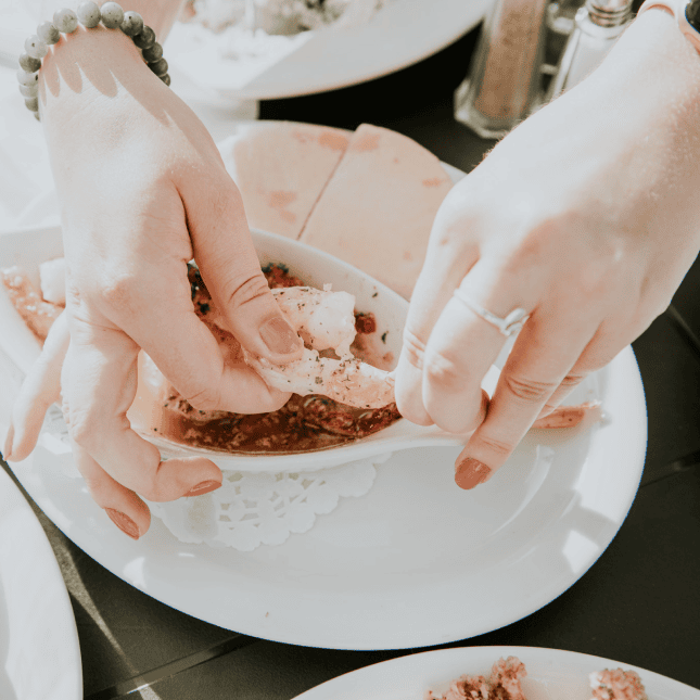 Greek food being eaten