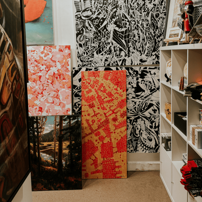 Wall of art in a gallery 