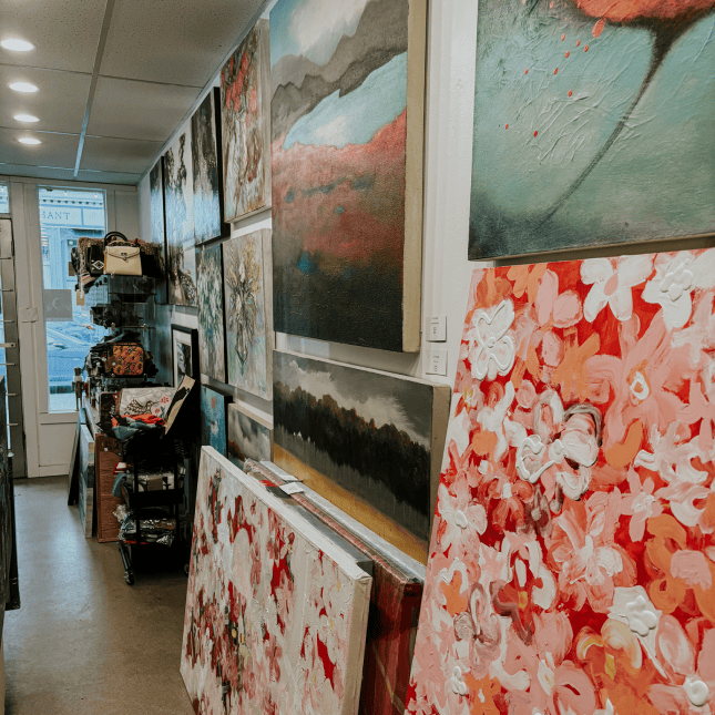 Wall of art in a gallery 