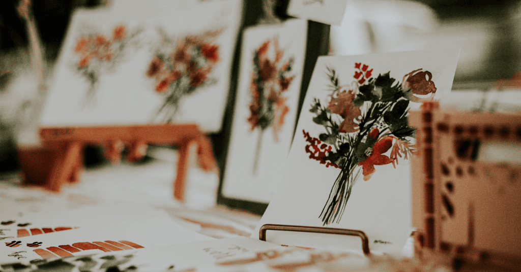 small flower paintings on display